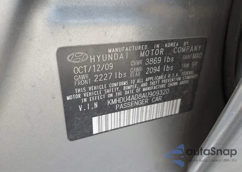 2010 Hyundai Elantra Gls z USA, uszkodzony, nr VIN KMHDU4AD8AU909320